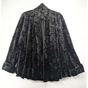 Dressbarn Woman Black Crushed Faux Fur Open Front Swing Coat Jacket Plus 14/16